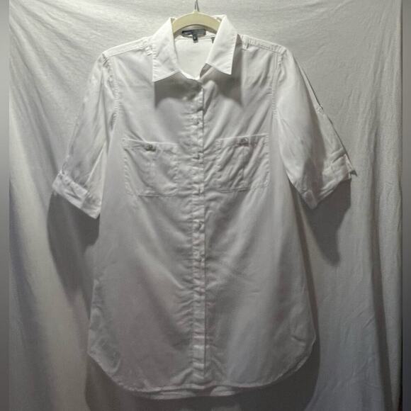 Vince White Button Down Short Sleeve Tunic Top P - Picture 1 of 6